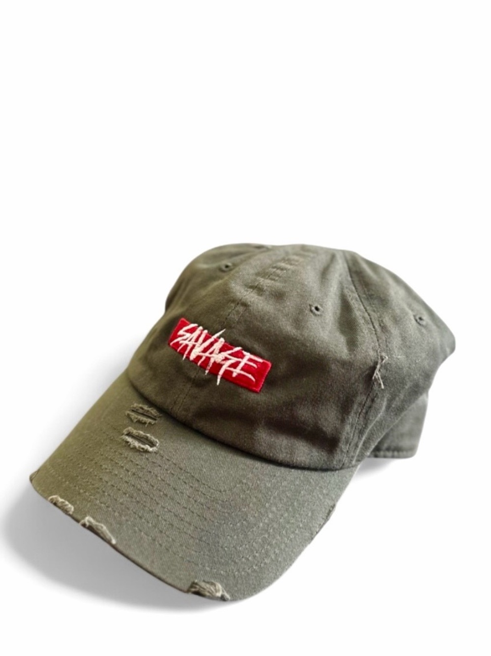 VTG Y2K Olive Green Distressed Baseball Cap Adjustable Strap